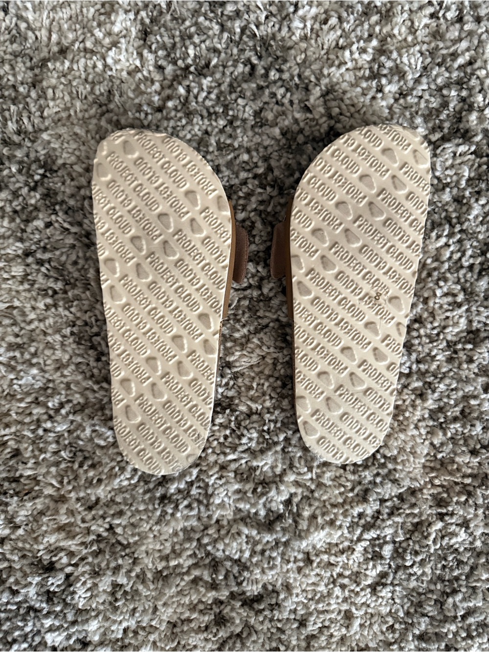 Women's Tan Slide Sandals with Gold Buckle - Picture 2 of 5